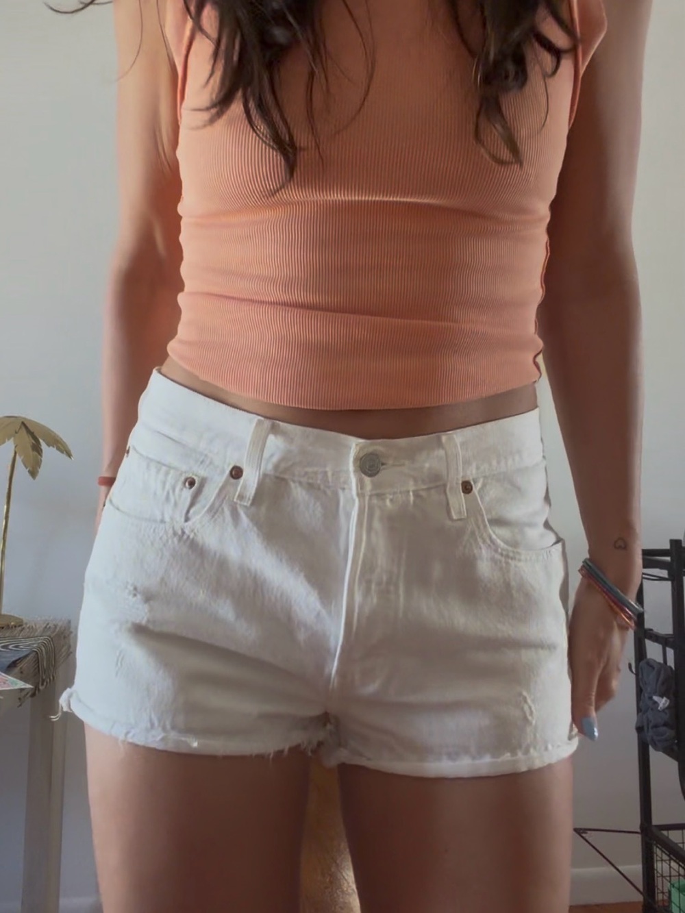 Levi's White Denim High-Rise Jean Shorts
